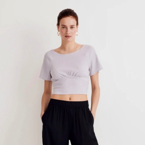 Madewell Tops - NWT Madewell Lavender Shirred Crewneck Crop Top Shirt Size Small Lavender
